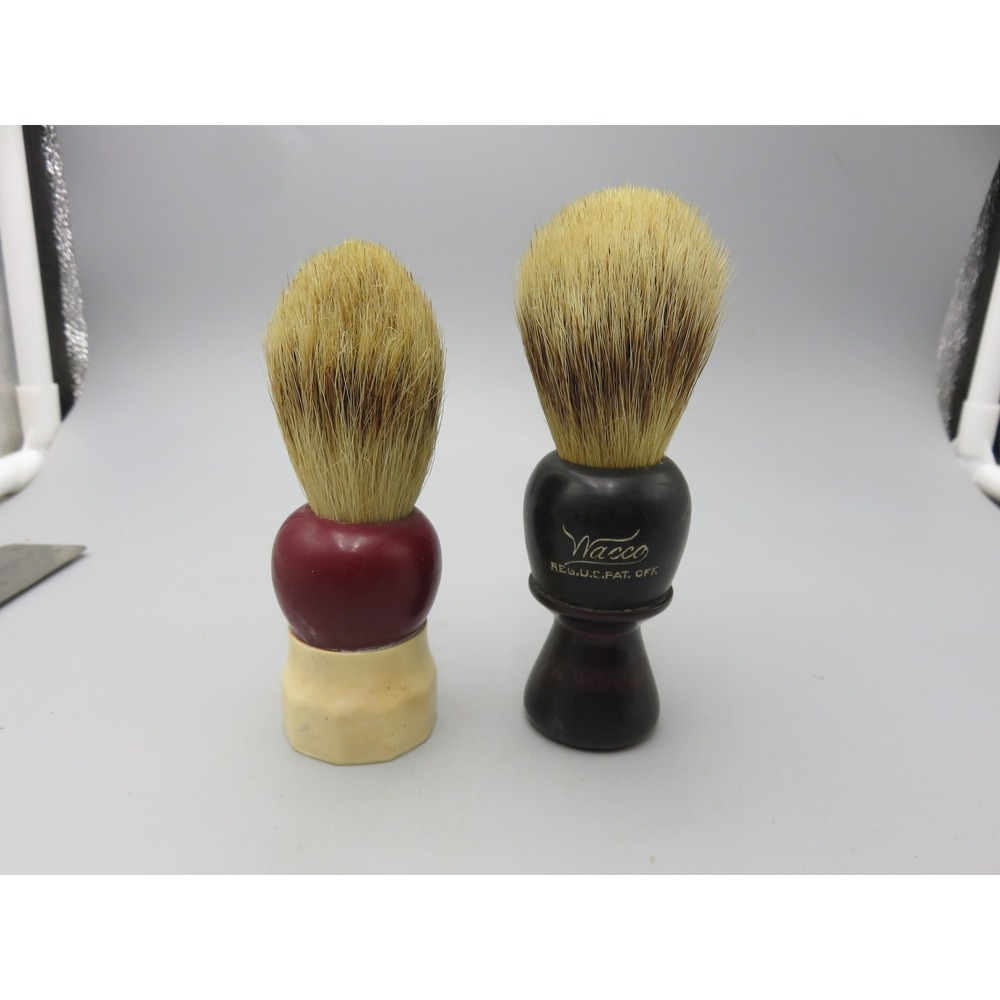Vintage Wacco and Opal 205 Pure Badger & Bristle Shaving Brushes Set of 2